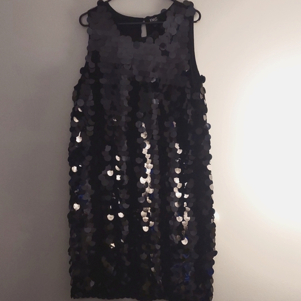 I.N.C. International Concepts Sequins Shift Dress Deep Black Size XL